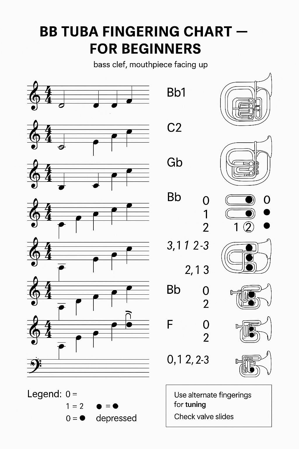 BB♭ Tuba Fingering Chart Image