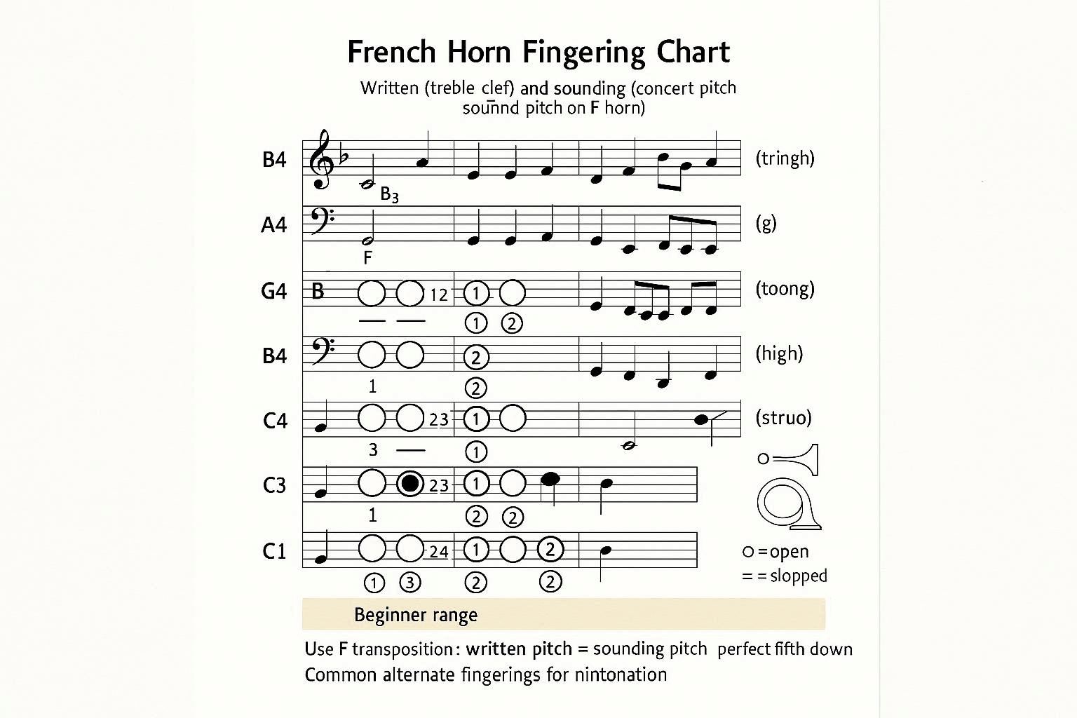 French horn fingering chart overview