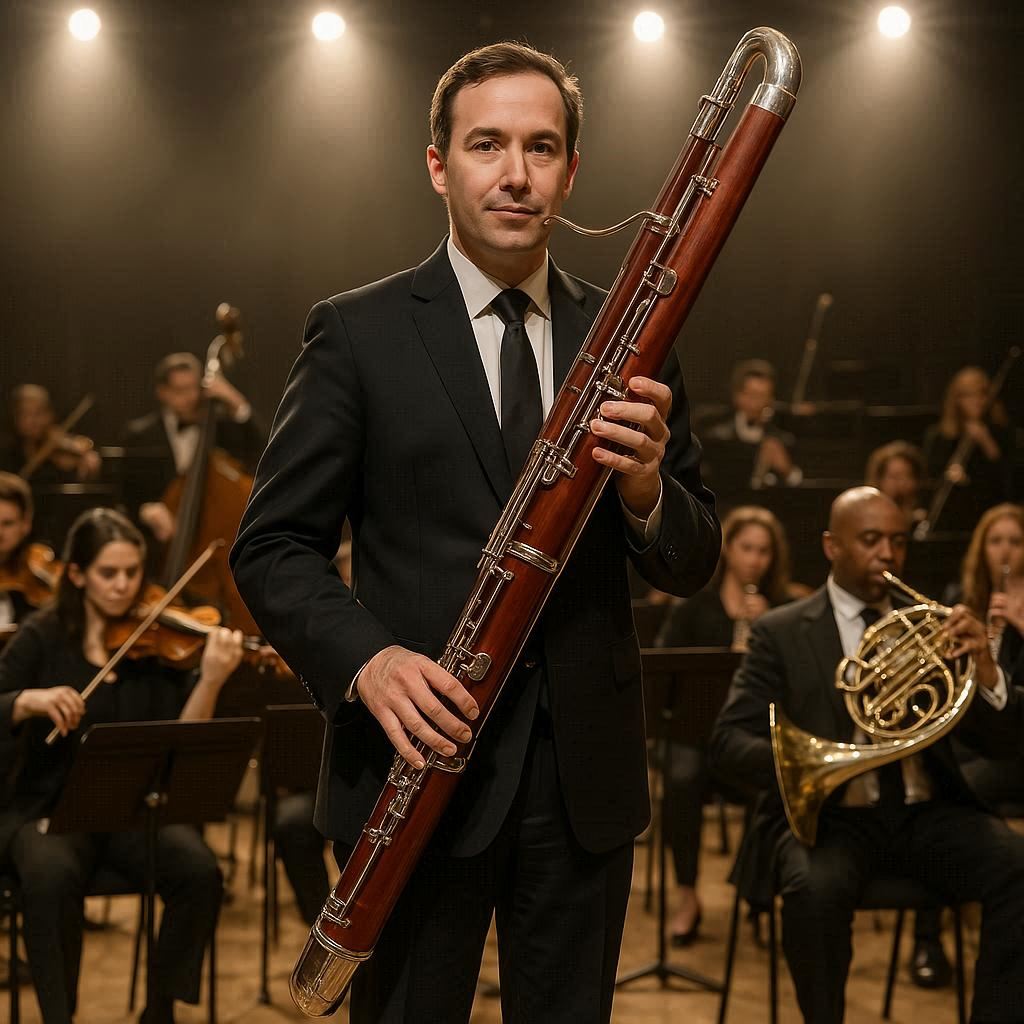 How to hold contrabassoon correctly - front and side view demonstration