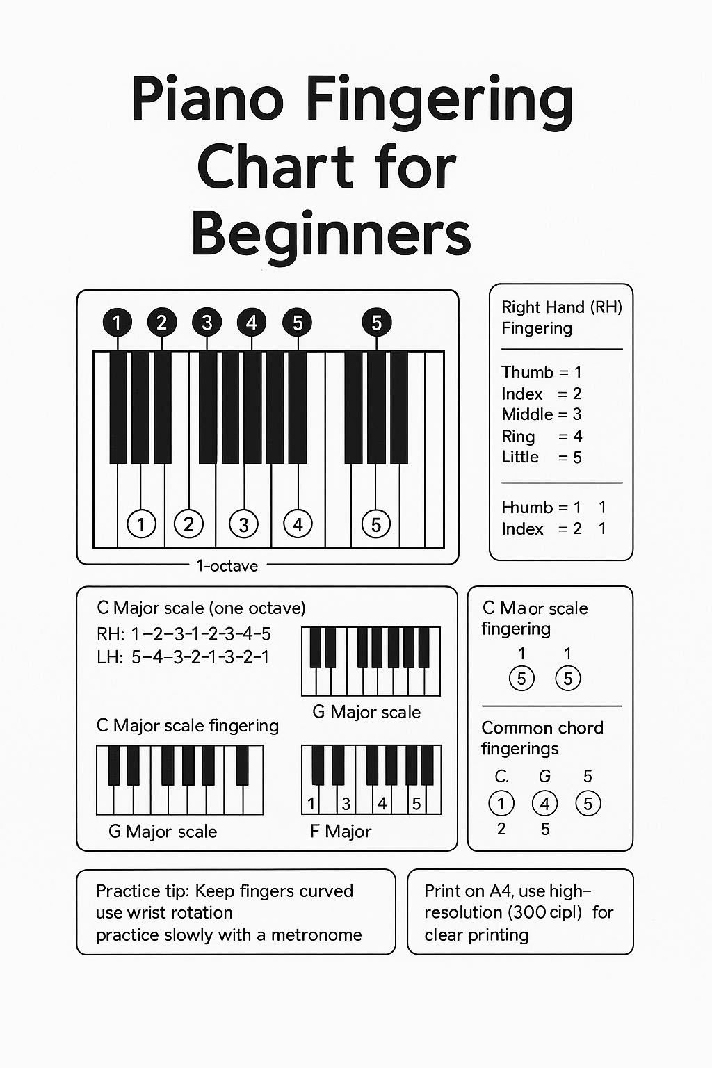 Piano fingering chart preview