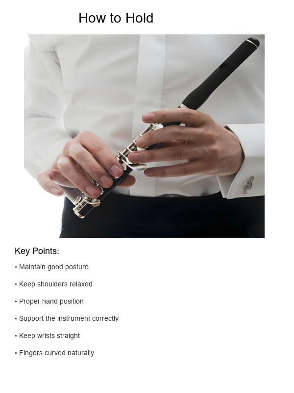 How to hold piccolo correctly - front view with proper posture