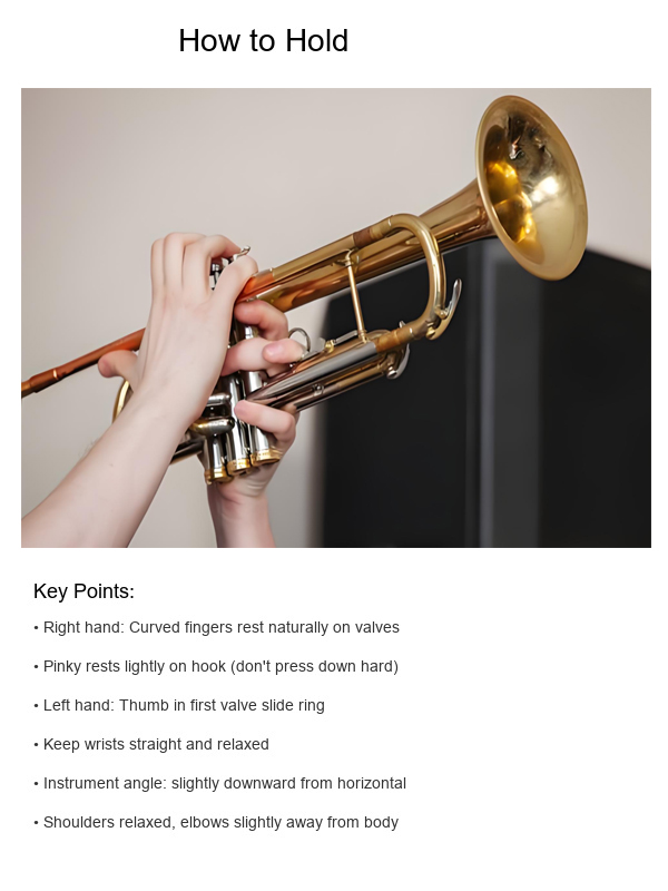 How to hold trumpet correctly - front view with proper posture